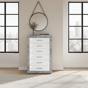 Grey and White Gloss Tallboy Chest of Drawers – 6 Drawer Bedroom Storage Unit