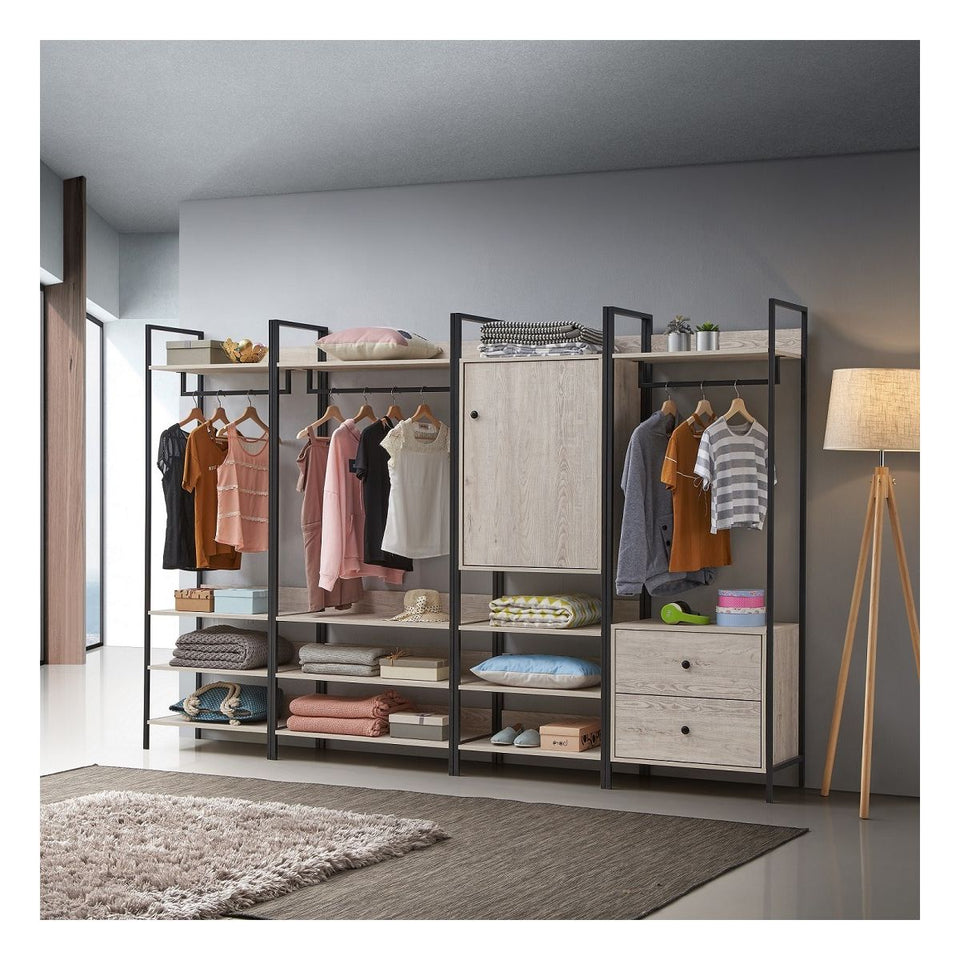 Open Wardrobe with 4 Shelves Wardrobe Storage with Hanging Rail and Shelving Small Space