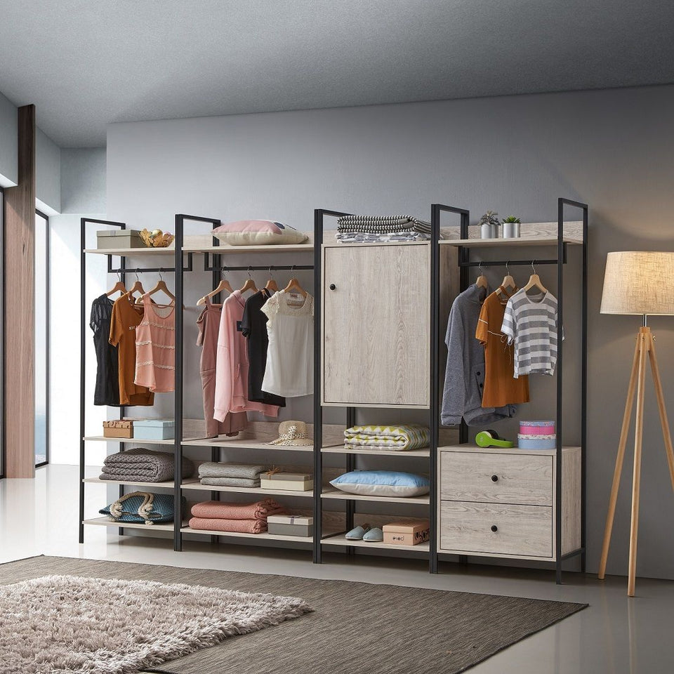 Open Wardrobe with 4 Shelves Wardrobe Storage with Hanging Rail for Small Space Solutions