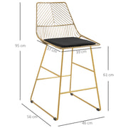 Set of 2 Bar stools Modern Counter Height Wire Metal - Gold