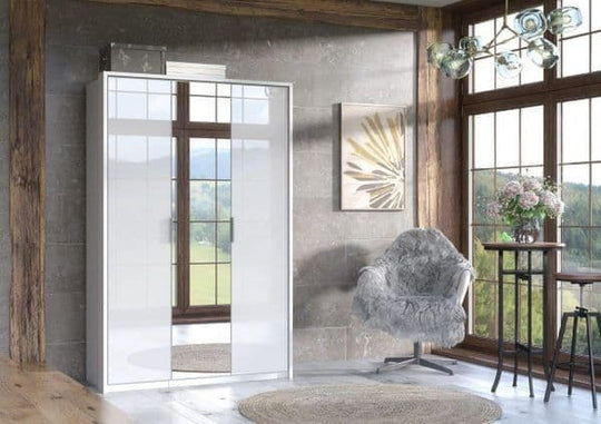 White High Gloss 3 Door Mirrored Wardrobe – Modern Bedroom Storage with Hanging Rail & Shelves