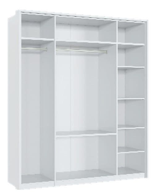 Sylva White High Gloss 4 Door 2 Drawer Mirrored Wardrobe with Hanging Rails and Shelving – 164cm Wide