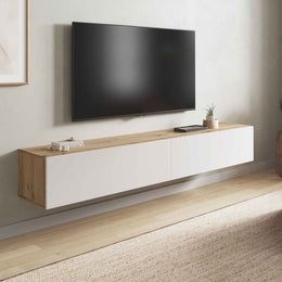 Nordic oak and white floating TV cabinet by Lavish Kitchen Isle, wall-mounted modern TV stand for living room entertainment setup