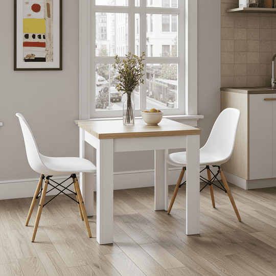 Ridge White and Light Oak Effect Extending Dining Table Small Kitchen Furniture for Modern Homes