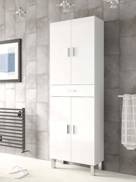 Vespera Tall Bathroom Cupboard in White Gloss Modern Storage Solution for Your Bathroom