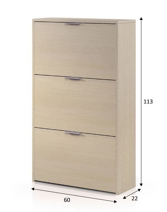 Lavish Kitchen Isle Marco Light Oak Shoe Rack Cabinet with 3 revolving drawers, wooden space-saving storage for 12-18 pairs of shoes.
