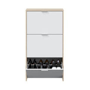 Lavish Kitchen Isle Marco white and light oak effect shoe rack cabinet with 3 folding doors, holds 18 pairs of shoes, space-saving design