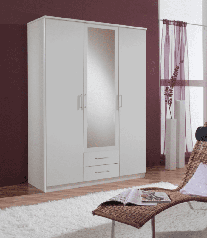 Cavo Alpine Alpine White Wardrobe 135cm Wide 3 Doors, 2 Drawers, Shelves, and Hanging Rail for Bedroom Storage