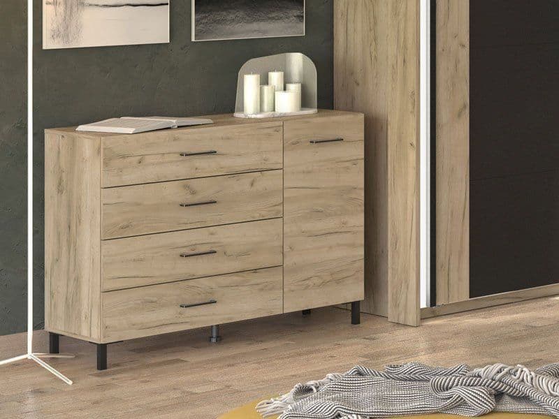 Bliss Oak Effect 1 Door 4 Drawer Sideboard Storage Unit