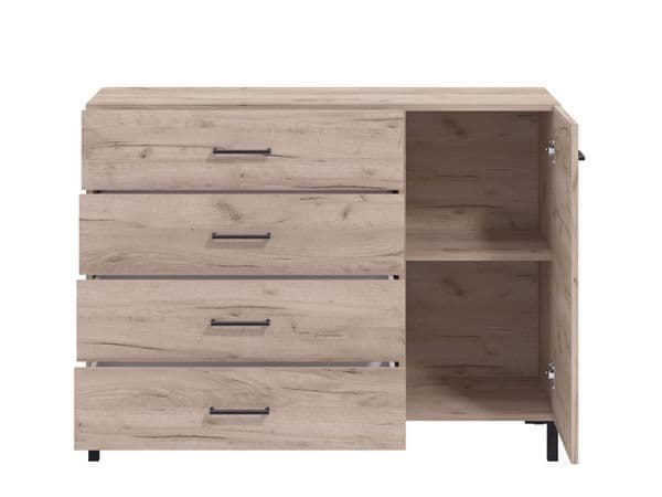 Bliss Oak Effect 1 Door 4 Drawer Sideboard Storage Unit