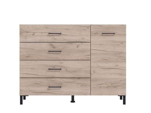 Bliss Oak Effect 1 Door 4 Drawer Sideboard Storage Unit