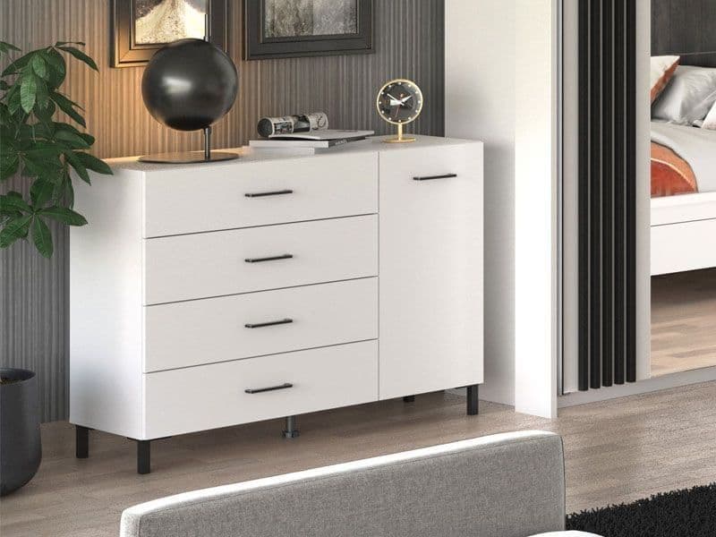 Bliss White 1 Door 4 Drawer Sideboard Storage Unit