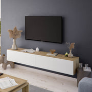 Nordic oak and white floating TV cabinet by Lavish Kitchen Isle, modern wall-mounted TV stand with spacious storage.