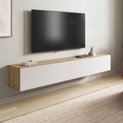 Floating TV cabinet in Nordic Oak and white, wall-mounted modern TV stand with sleek design and ample storage space.