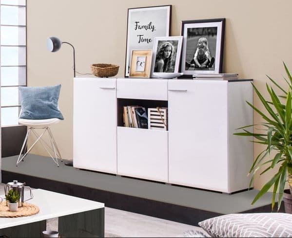 Modern White Gloss 3 Door Sideboard Cabinet with Drawer Stylish Storage Unit for Living Room, Dining Room, or Hallway173cm