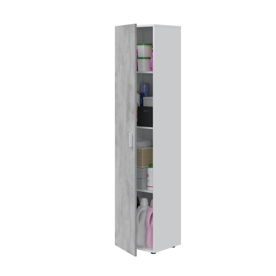 Narrow Grey & White 1 Door Utility Storage Cupboard 41cm Wide with Shelving for Home or Office