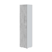 Narrow grey and white 1-door utility storage cupboard with shelving, ideal for home or office use by Lavish Kitchen Isle