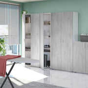 Narrow grey and white utility storage cupboard with one door and shelving, ideal for home or office use by Lavish Kitchen Isle