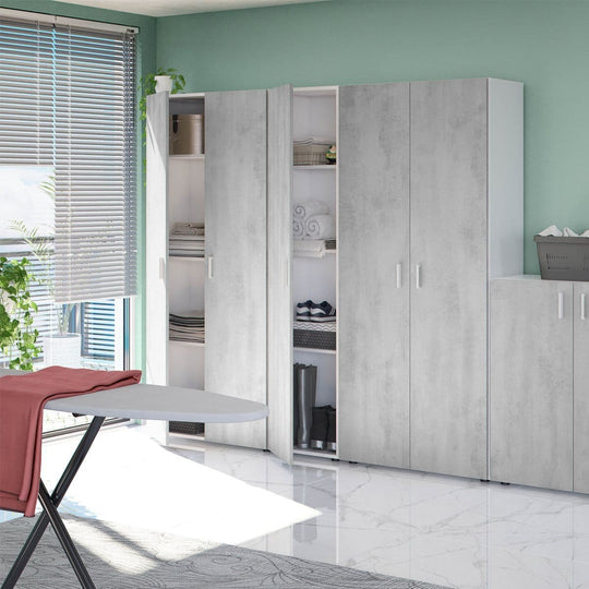 Narrow Grey & White 1 Door Utility Storage Cupboard 41cm Wide with Shelving for Home or Office