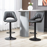 Two HOMCOM adjustable swivel gas lift bar stool chairs with PU leather upholstery and footrests, shown from a front angle.