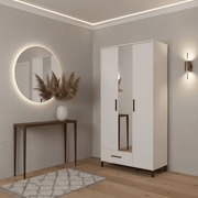 Matte white 3-door mirrored wardrobe by Lavish Kitchen Isle, tall and space-saving storage solution with reflective doors.