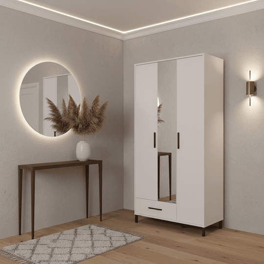 3 Door Mirrored Wardrobe in Matte White – Space Saving Storage Solution