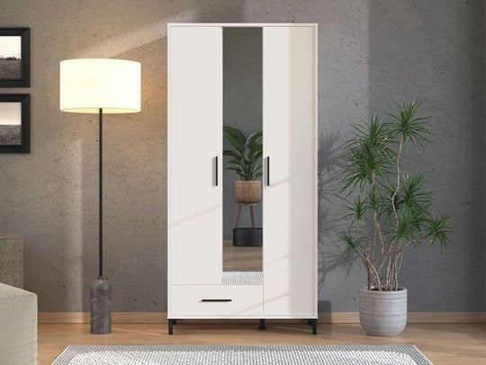 3 Door Mirrored Wardrobe in Matte White – Space Saving Storage Solution