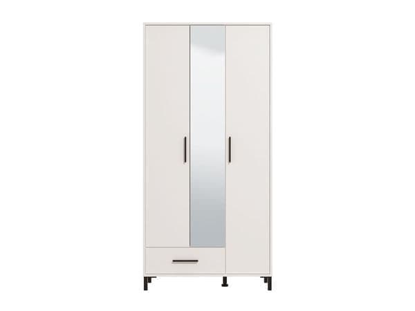 White 93cm Wide 3 Door Mirrored Wardrobe – Slim Tall Cupboard with Hanging Rail, Drawers & Shelving | Bedroom Furniture Storage for Small Narrow Spaces