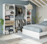 Natural oak effect and white open door wardrobe by Lavish Kitchen Isle with shelves, drawers, and hanging rail, 190cm wide.