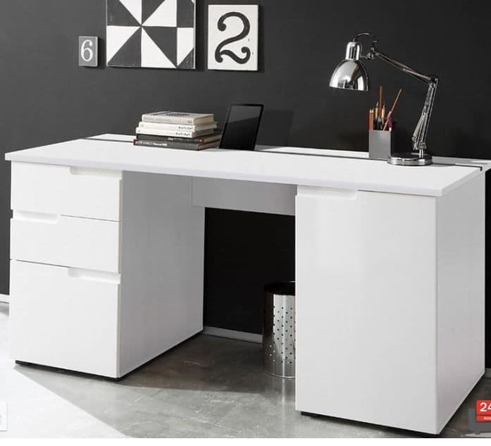 Large white gloss computer desk with storage drawers and cupboards, modern office furniture by Lavish Kitchen Isle.