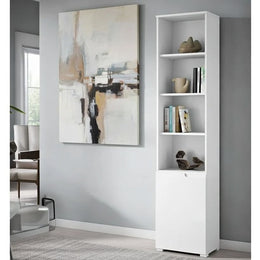Lavish Kitchen Isle Arctic Elegance tall narrow 6-tier shelving bookcase with white gloss door, modern storage solution.