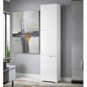 Lavish Kitchen Isle Arctic Elegance tall narrow bookcase with white gloss doors, modern shelving for living room or office storage.
