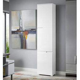 Lavish Kitchen Isle Arctic Elegance tall narrow bookcase with white gloss doors, modern shelving for living room or office storage.