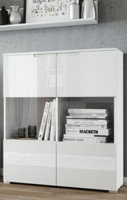Santino white gloss display cabinet with glass doors and shelves, ideal for living and dining room storage by Lavish Kitchen Isle