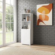 White gloss modern 4-tier narrow bookcase with door shelving by Lavish Kitchen Isle, ideal for stylish storage in any room.
