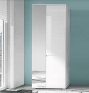 Lavish Kitchen Isle Arctic Elegance white gloss wardrobe with mirrored door, pullout hanging rail, shelves, and drawers for sleek storage