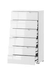 White high gloss tall chest of drawers with six spacious drawers, modern design from Lavish Kitchen Isle for bedroom storage.
