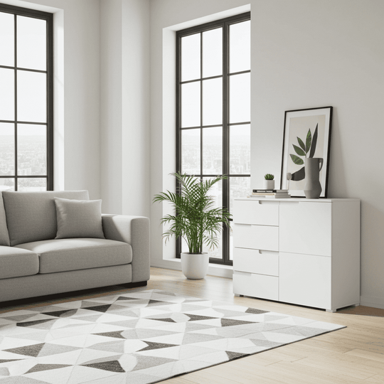 Arctic Elegance White High Gloss Narrow Sideboard Cabinet Storage Unit for Living & Dining Room Furniture