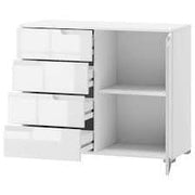 Lavish Kitchen Isle Arctic Elegance white high gloss narrow sideboard cabinet with sleek storage for living and dining rooms.