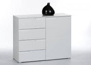 Lavish Kitchen Isle Arctic Elegance white high gloss narrow sideboard cabinet with sleek storage for living and dining rooms.