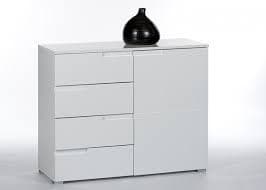 Lavish Kitchen Isle Arctic Elegance white high gloss narrow sideboard cabinet with sleek storage for living and dining rooms.