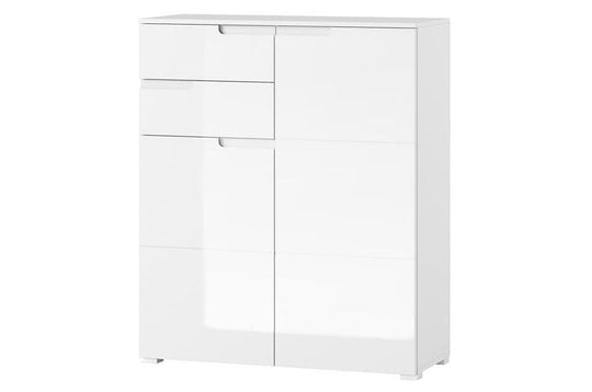 Arctic Elegance White High Gloss Tall Sideboard Cabinet | 2 Door 2 Drawer Storage Unit for Living, Dining Room or Hallway