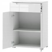 Lavish Kitchen Isle Arctic Elegance white high gloss tall sideboard cabinet with solid drawers and doors for living or dining room storage