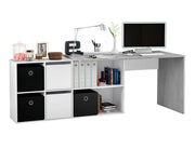 Large Verden FlexiCorner Office Desk in white and concrete grey, designed for left or right corner setup, by Lavish Kitchen Isle.