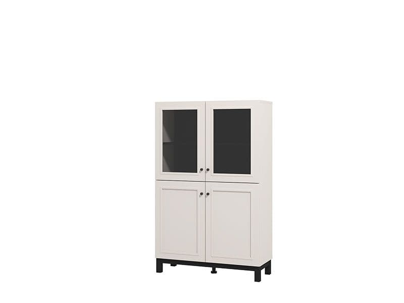 Lazaro Cashmere Taupe Low Showcase Display Cabinet Storage Unit 90cm Wide with Shelves and Doors