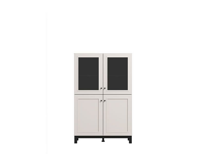 Lazaro Cashmere Taupe Low Showcase Display Cabinet Storage Unit 90cm Wide with Shelves and Doors