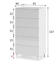 Lavish Kitchen Isle Ardent white gloss tall chest of drawers with five drawers and legs, ideal bedroom storage furniture.