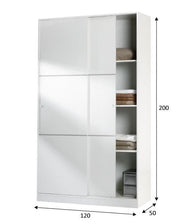 White 2-door high gloss sliding wardrobe with shelves and hanging rail, 120cm wide, by Lavish Kitchen Isle.