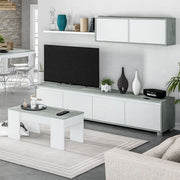 Modern Concrete Grey & White TV Entertainment Unit – 200cm Wide Cabinet Set - Lavish Kitchen Isle