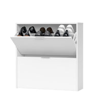 White velour 2-drawer shoe rack cabinet by Lavish Kitchen Isle, wooden shoe organizer fitting 16 pairs with space-saving design